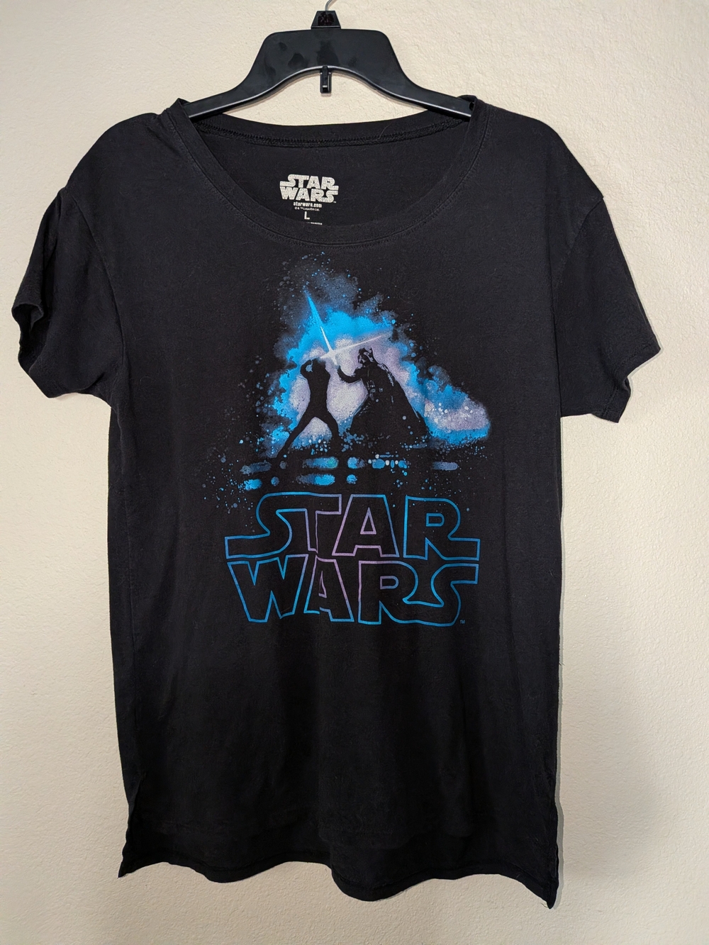 Star Wars Women's Tee with Blue Graphic Lightsaber Scene
